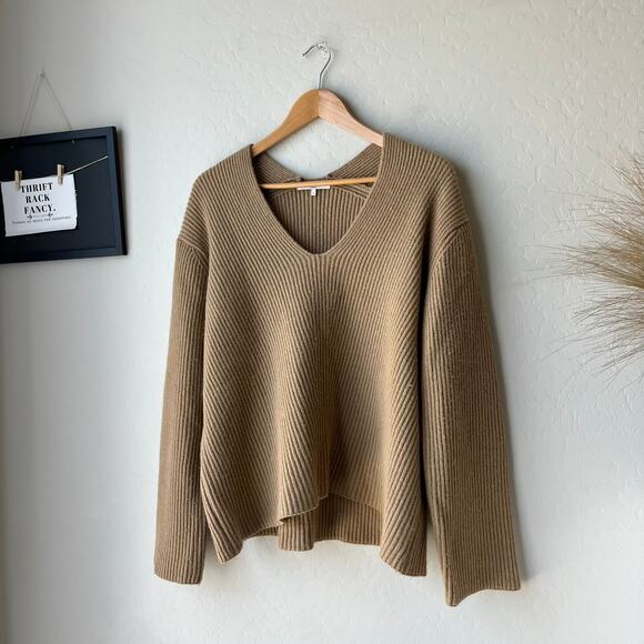 Almina Concept Sweater Camel Tan Knit Wool V-Neck Pullover Sweater Size Large - Picture 2 of 9
